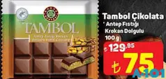 TAMBOL ÇİKOLATA ANTEP FISTIĞI KROKAN DOLGULU 100 G